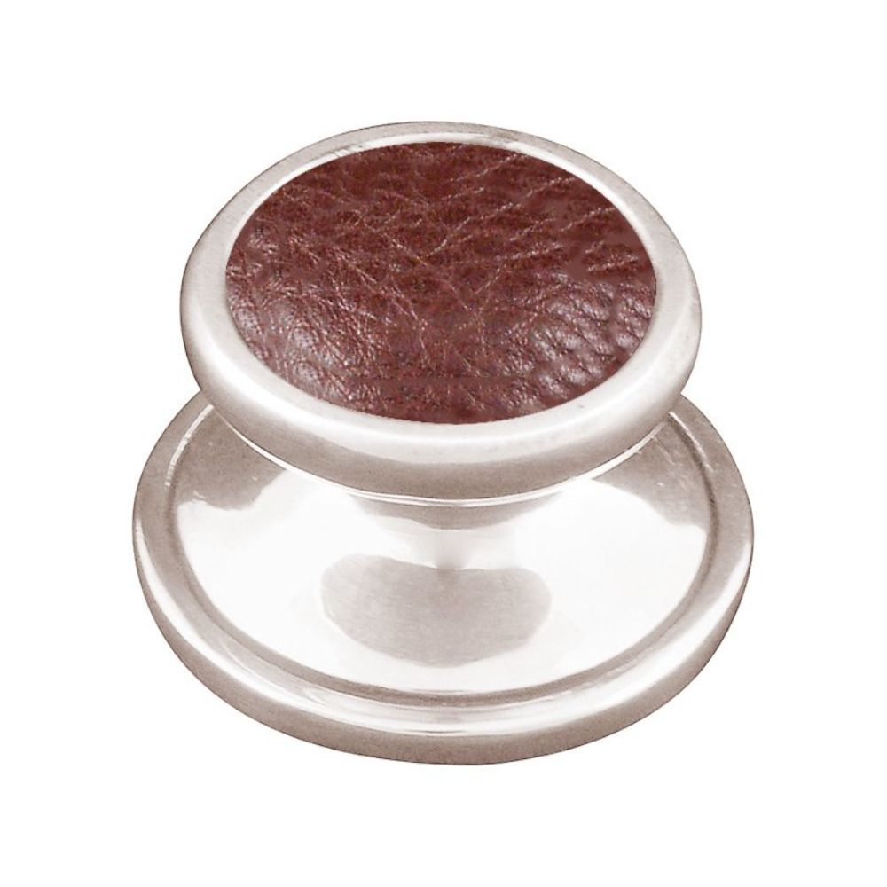 Vicenza K1110-PN-BR Equestre Knob Large in Polished Nickel with Brown Leather Insert