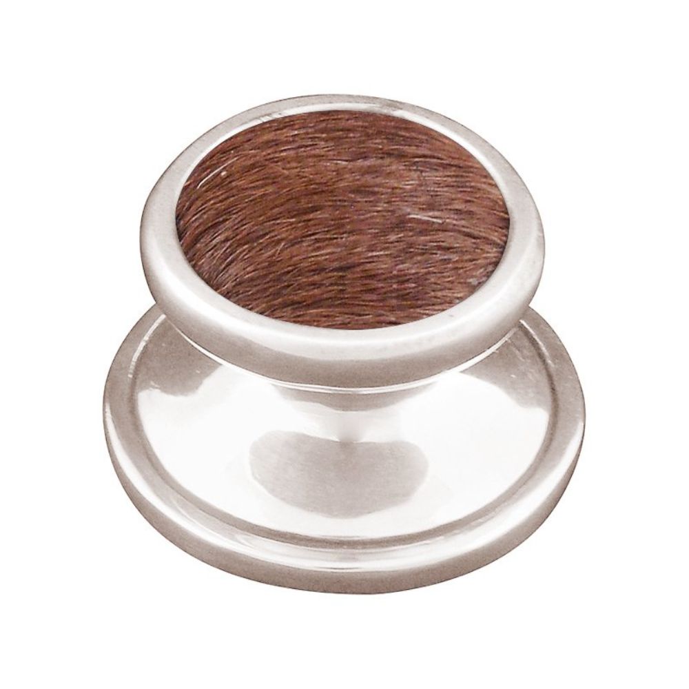 Vicenza K1110-PN-FB Equestre Knob Large in Polished Nickel with Brown Leather and Fur Insert