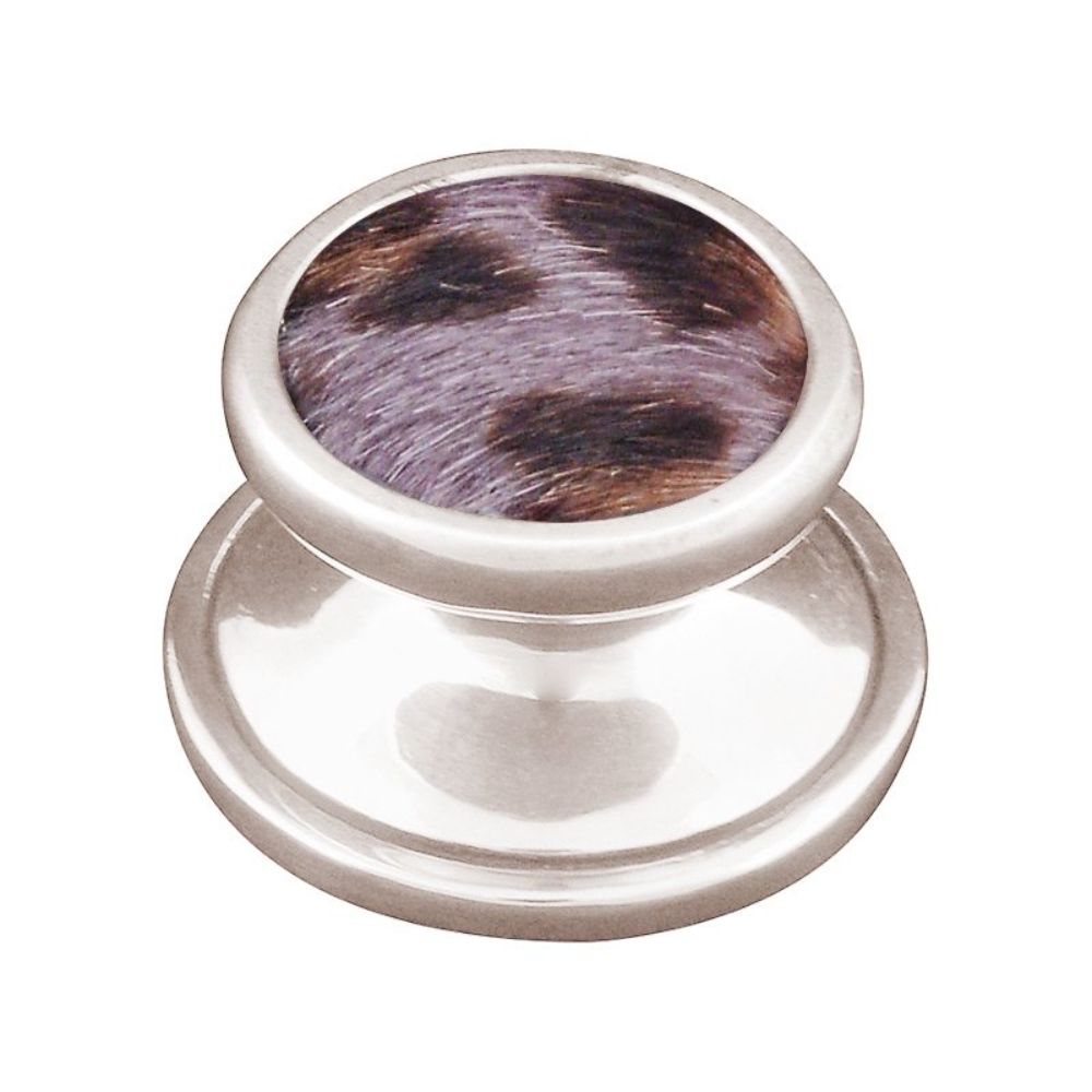 Vicenza K1110-PN-GR Equestre Knob Large in Polished Nickel with Gray Leather and Fur Insert