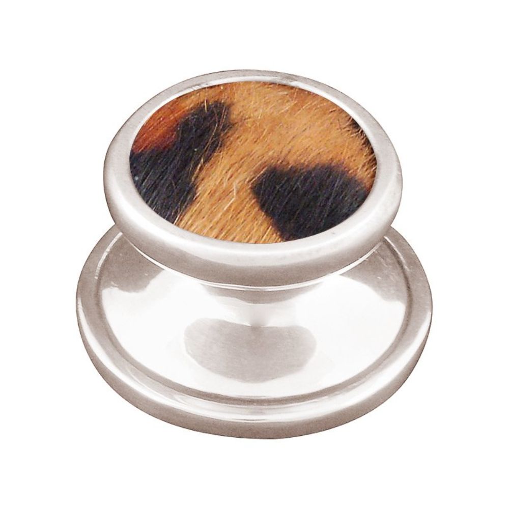 Vicenza K1110-PN-JA Equestre Knob Large in Polished Nickel with Jaguar Leather and Fur Insert