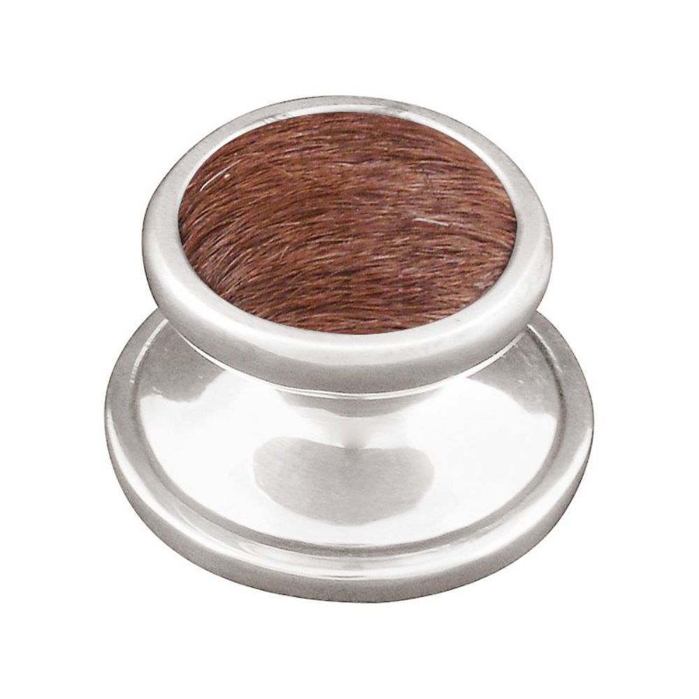 Vicenza K1110-PS-FB Equestre Knob Large in Polished Silver with Brown Leather and Fur Insert
