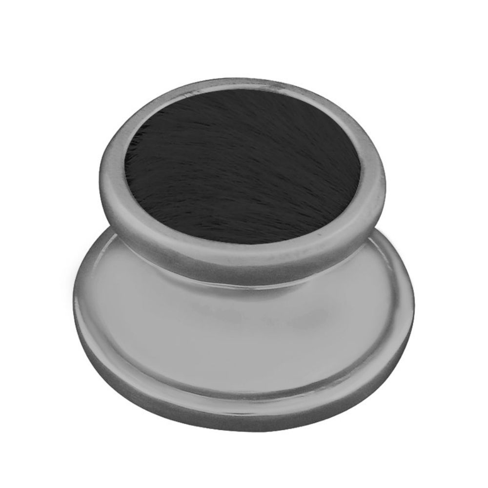 Vicenza K1110-SN-BF Equestre Knob Large in Satin Nickel with Black Leather and Fur Insert