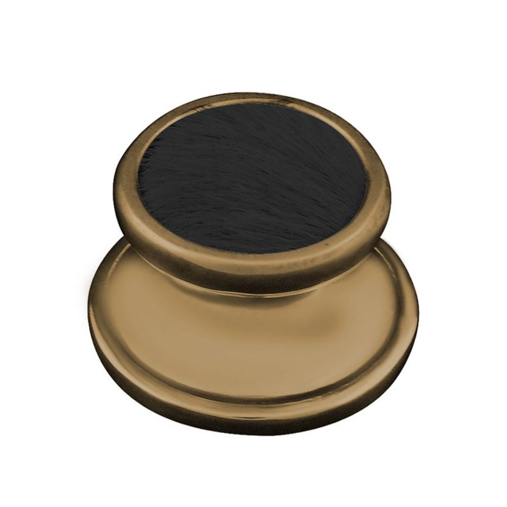 Vicenza K1111-AB-BF Equestre Knob Small in Antique Brass with Black Leather and Fur Insert