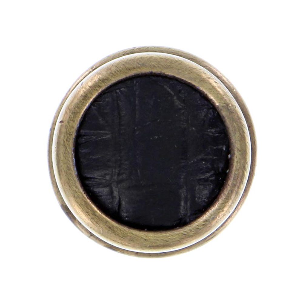 Vicenza K1111-AB-BL Equestre Knob Small in Antique Brass with Black Leather Insert