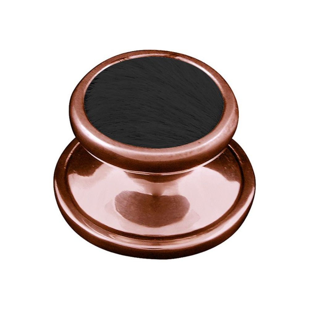 Vicenza K1111-AC-BF Equestre Knob Small in Antique Copper with Black Leather and Fur Insert