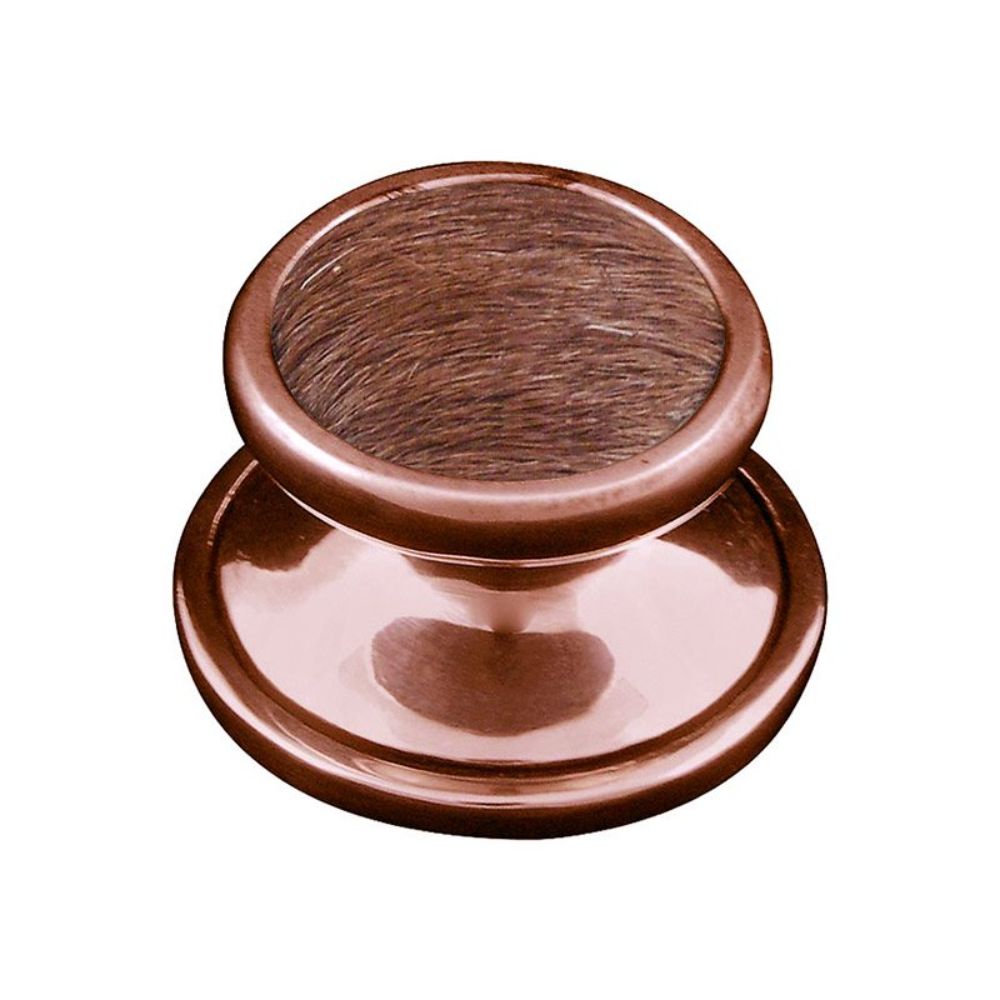 Vicenza K1111-AC-FB Equestre Knob Small in antique Copper with Brown Leather and Fur Insert