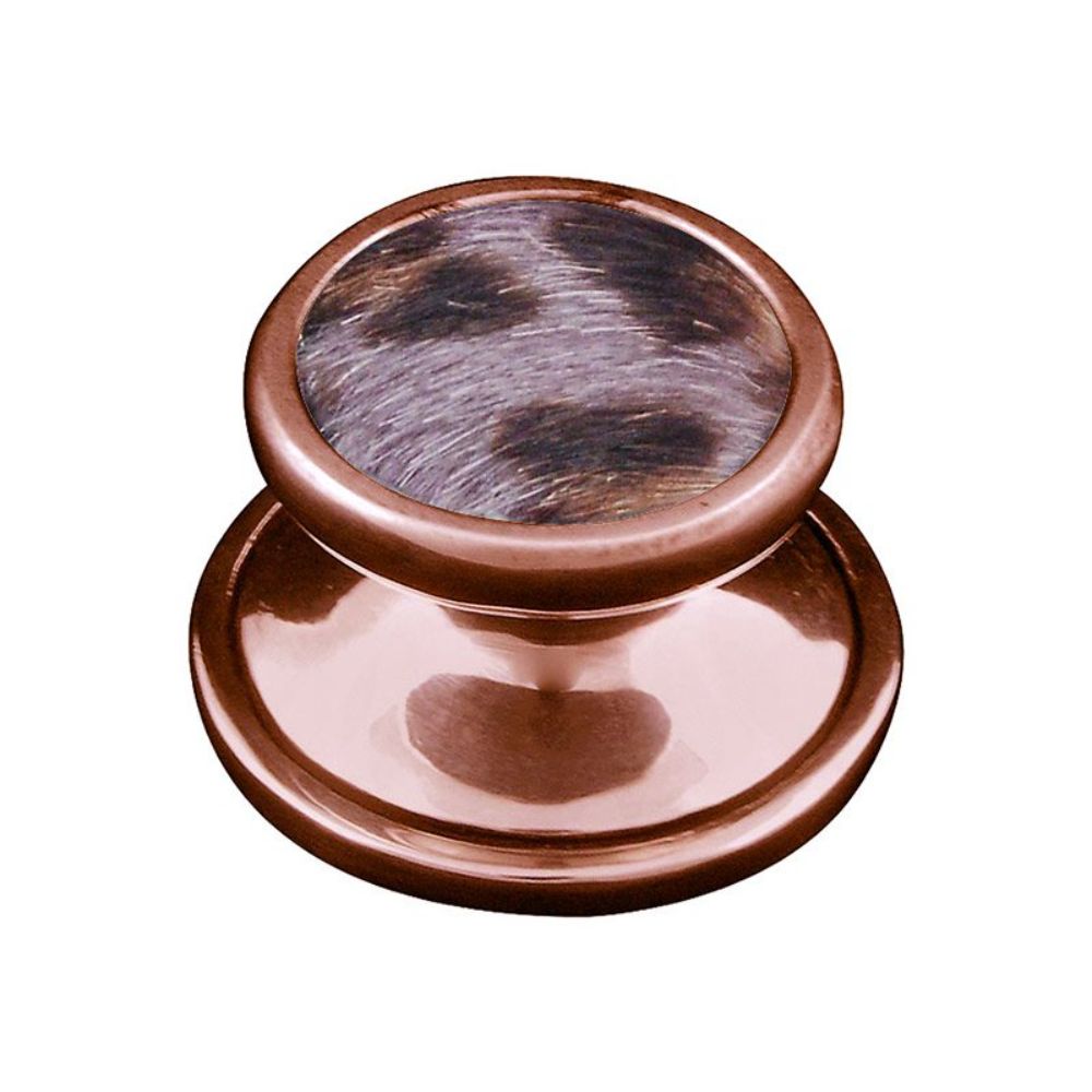 Vicenza K1111-AC-GR Equestre Knob Small in Antique Copper with Gray Leather and Fur Insert