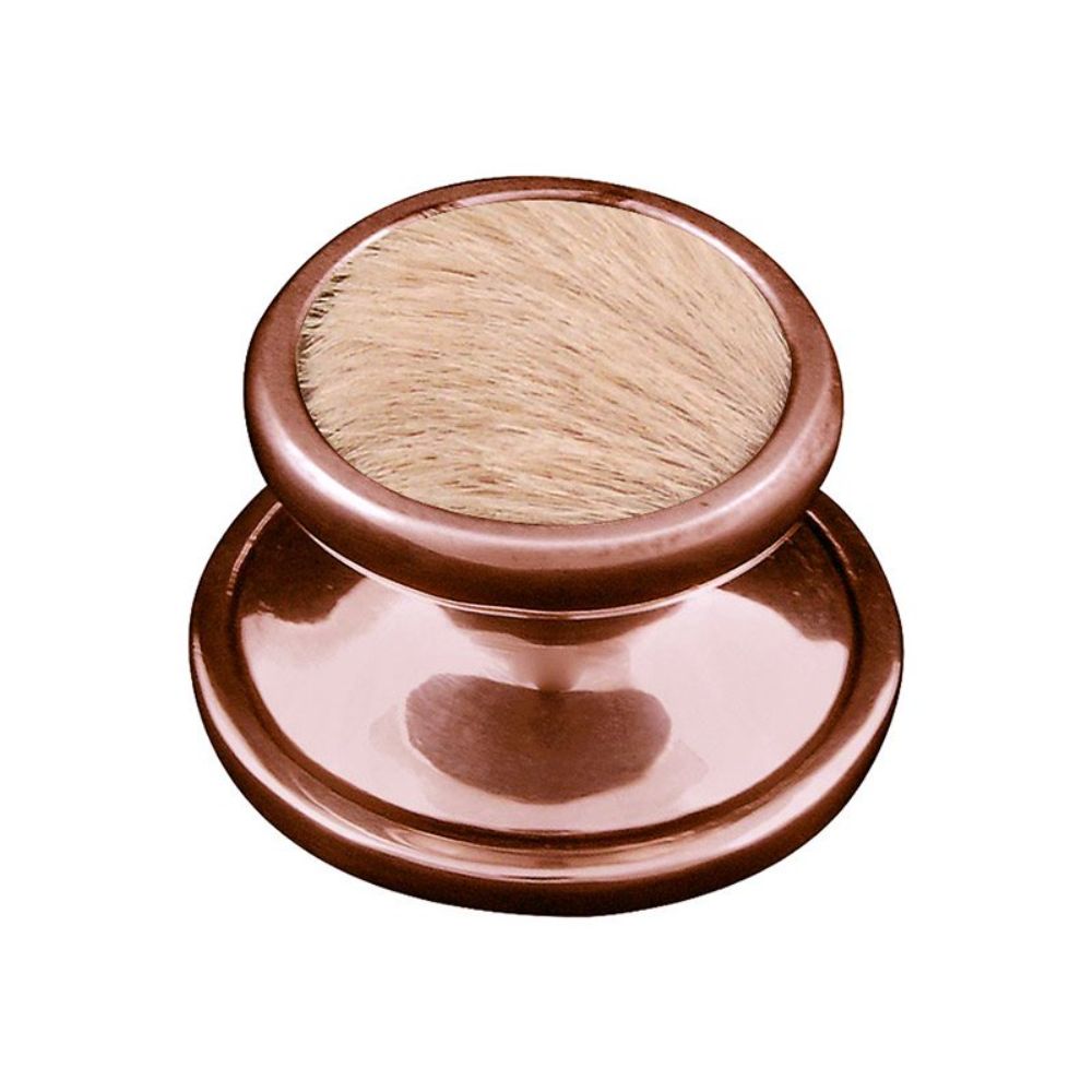 Vicenza K1111-AC-TF Equestre Knob Small in Antique Copper with Tan Leather and Fur Insert