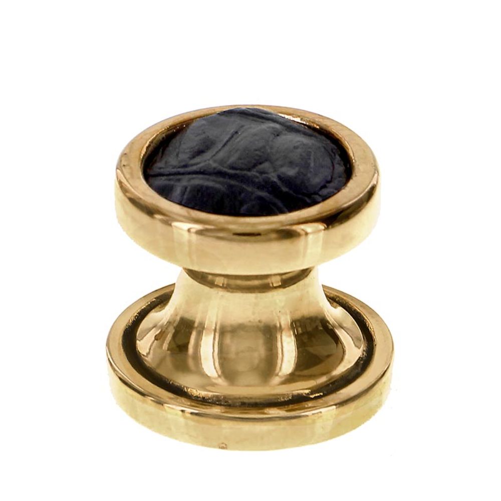 Vicenza K1111-AG-BL Equestre Knob Small in Antique Gold with Black Leather Insert