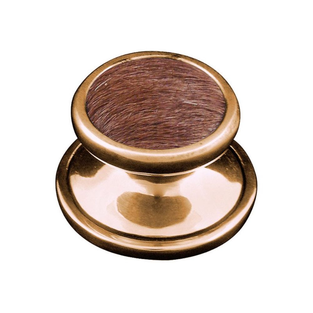 Vicenza K1111-AG-FB Equestre Knob Small in antique Gold with Brown Leather and Fur Insert