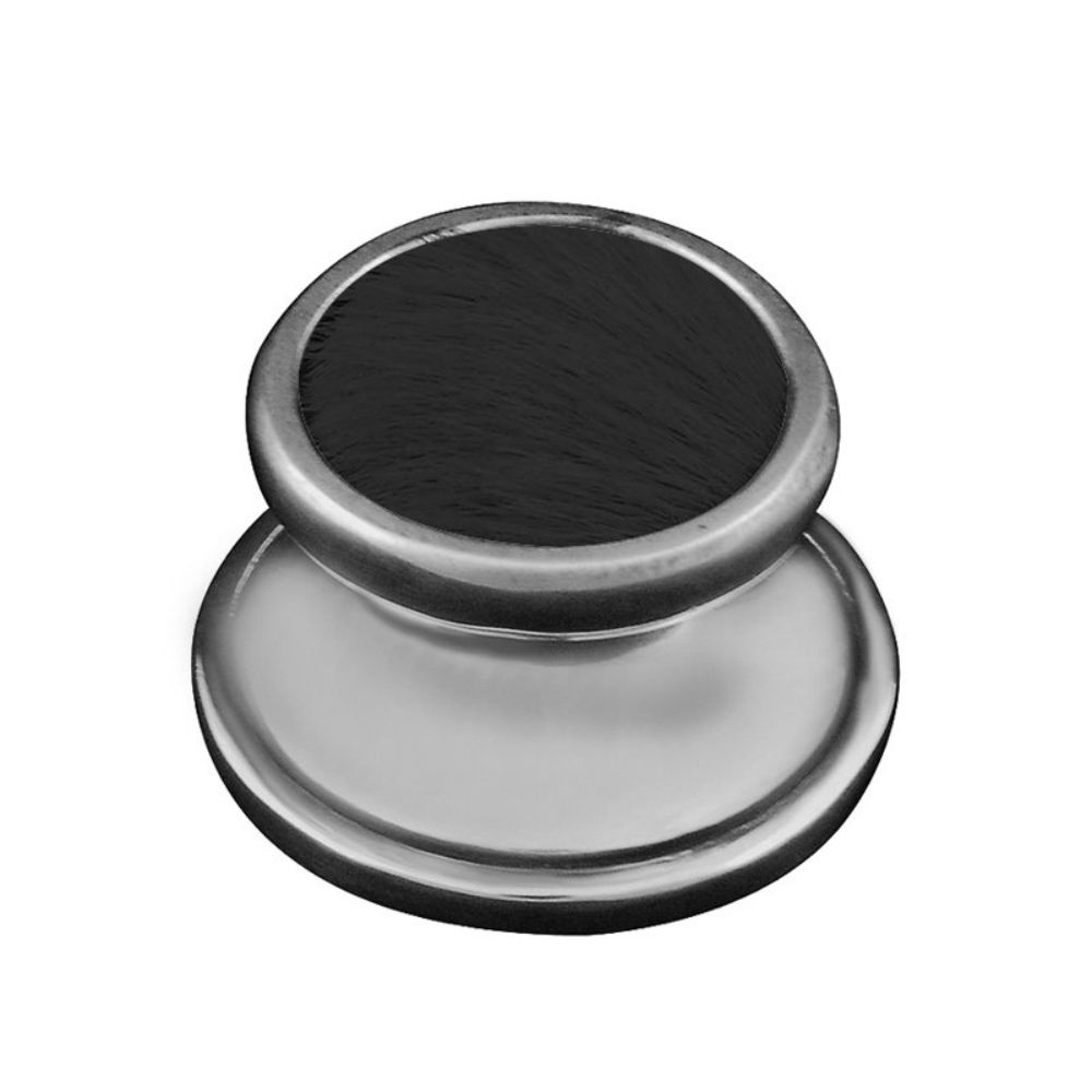 Vicenza K1111-AN-BF Equestre Knob Small in Antique Nickel with Black Leather and Fur Insert