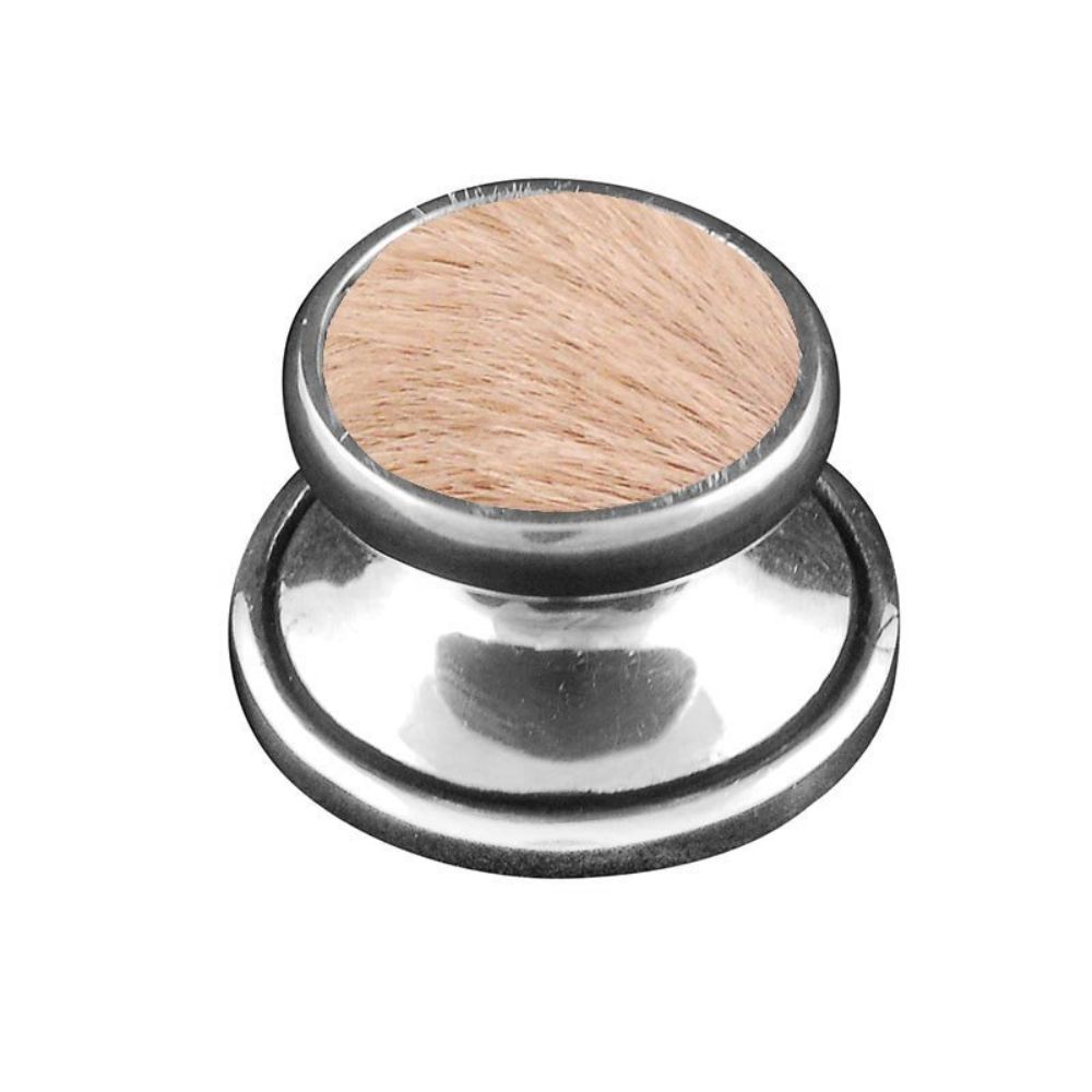 Vicenza K1111-AS-TF Equestre Knob Small in Antique Silver with Tan Leather and Fur Insert