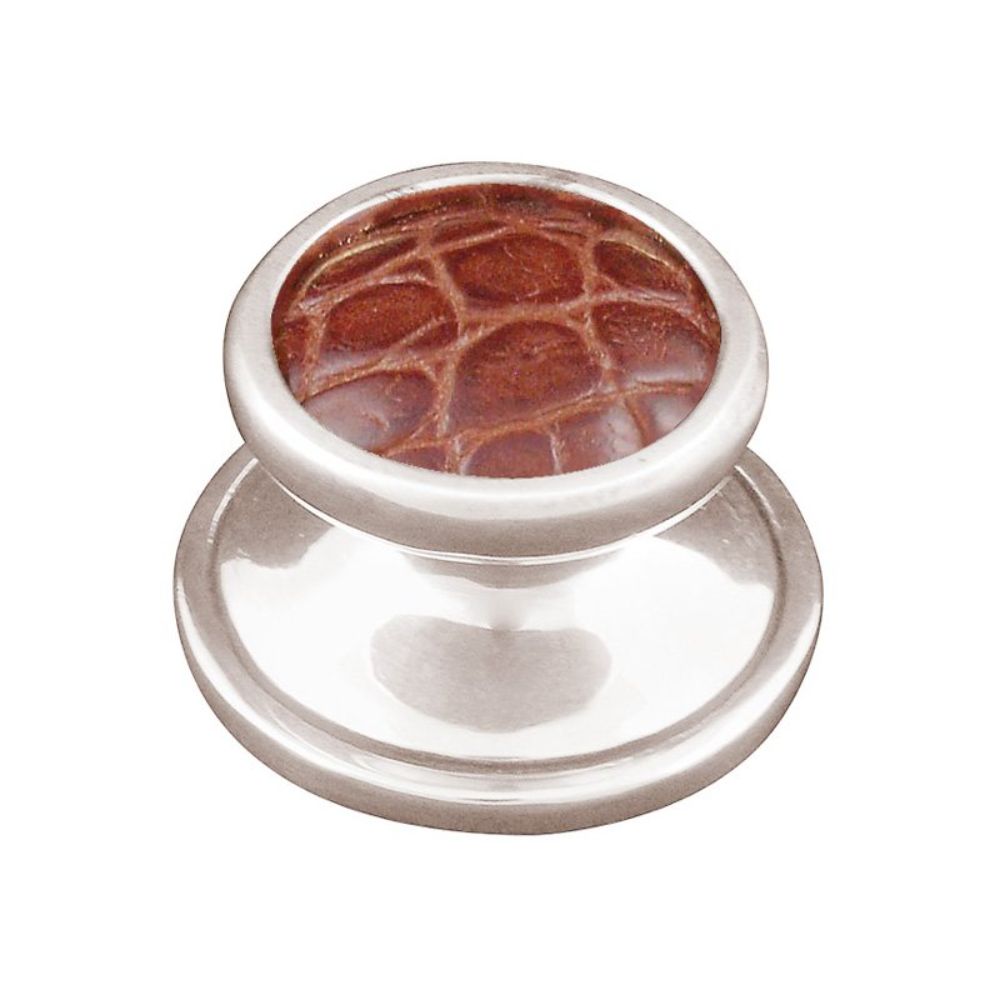 Vicenza K1111-PN-BP Equestre Knob Small in Polished Nickel with Pebble Leather Insert