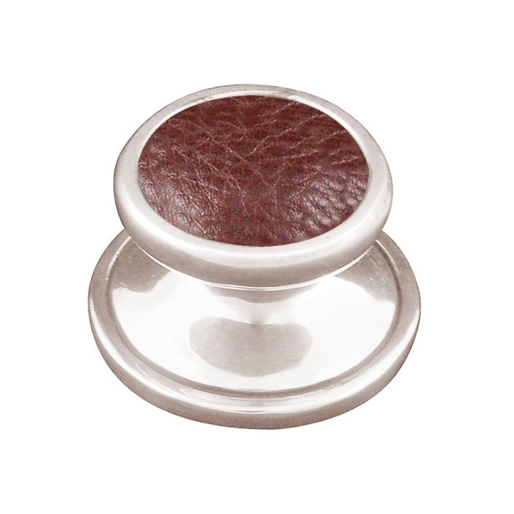 Vicenza K1111-PN-BR Equestre Knob Small in Polished Nickel with Brown Leather Insert