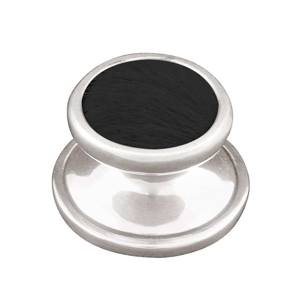 Vicenza K1111-PS-BF Equestre Knob Small in Polished Silver with Black Leather and Fur Insert