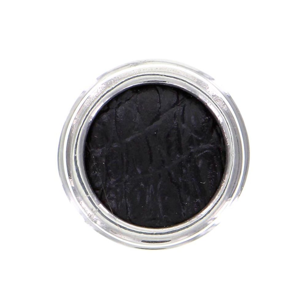 Vicenza K1111-PS-BL Equestre Knob Small in Polished Silver with Black Leather Insert
