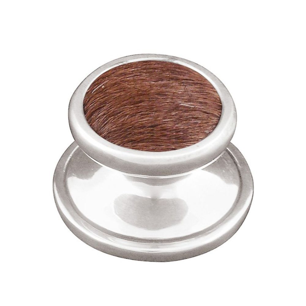 Vicenza K1111-PS-FB Equestre Knob Small in Polished Silver with Brown Leather and Fur Insert