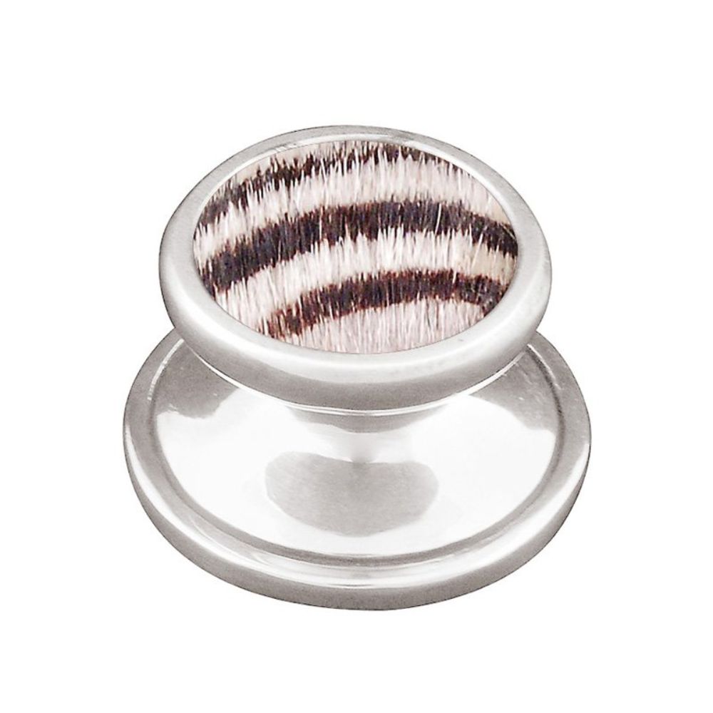 Vicenza K1111-PS-ZE Equestre Knob Small in Polished Silver with Zebra Leather and Fur Insert