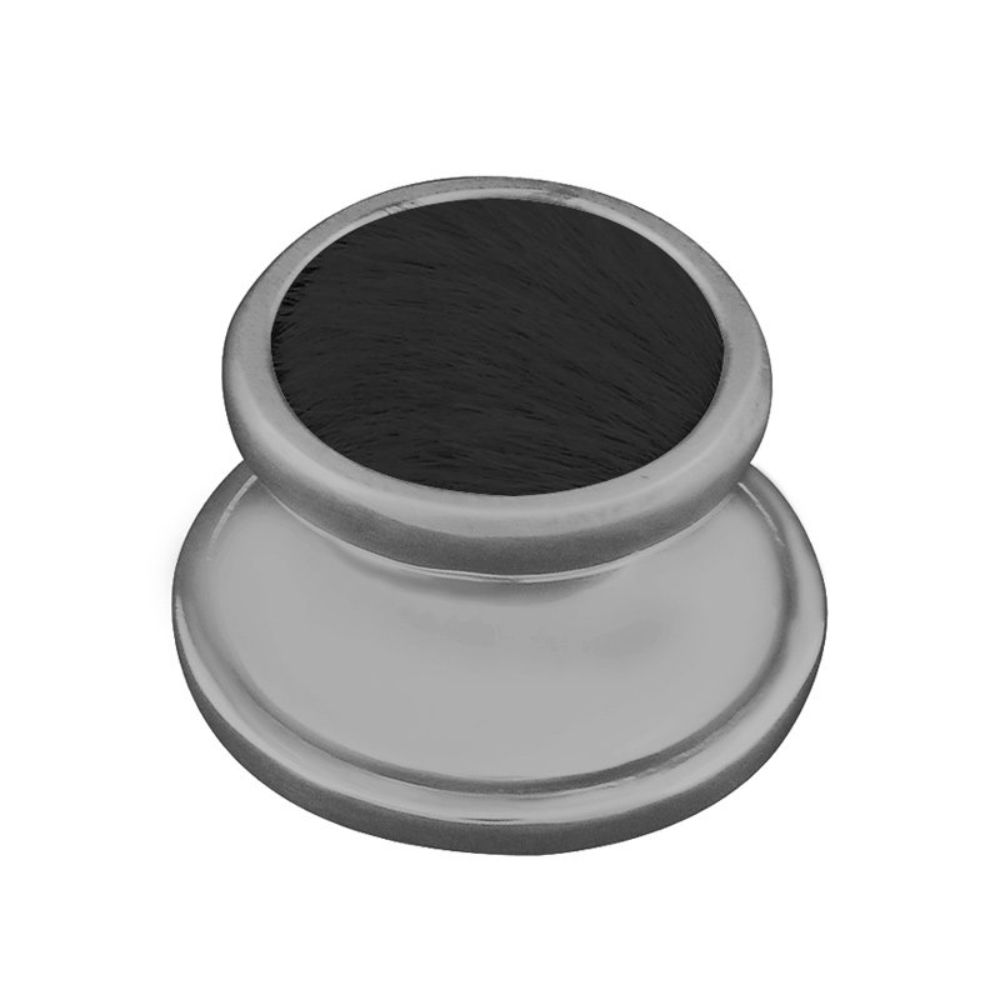 Vicenza K1111-SN-BF Equestre Knob Small in Satin Nickel with Black Leather and Fur Insert