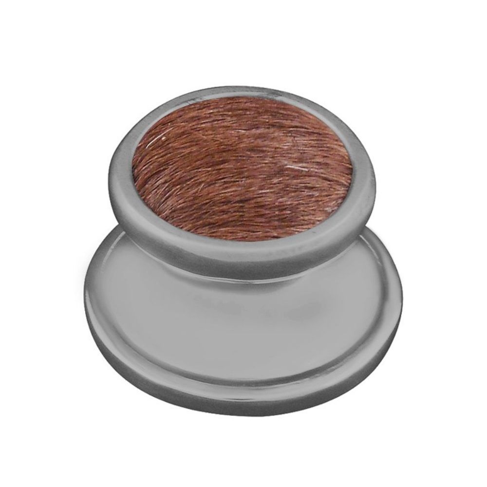 Vicenza K1111-SN-FB Equestre Knob Small in Satin Nickel with Brown Leather and Fur Insert