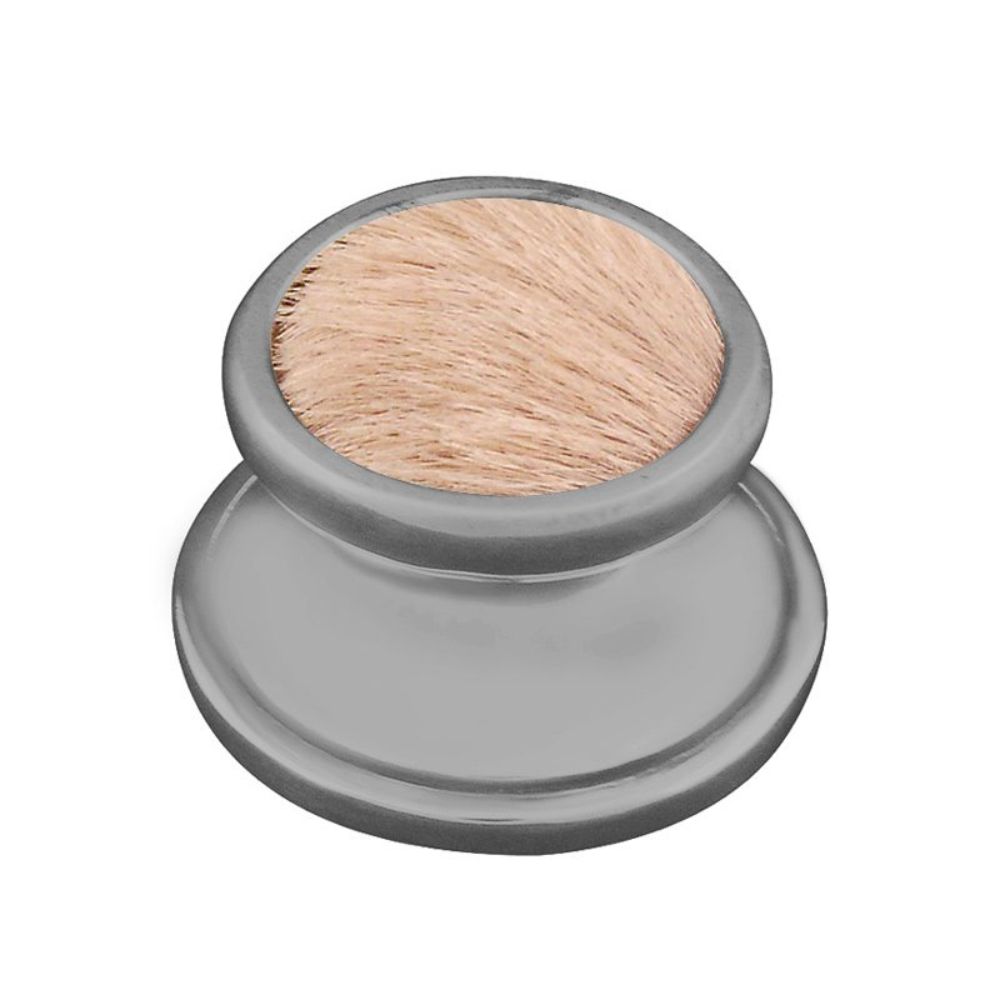 Vicenza K1111-SN-TF Equestre Knob Small in Satin Nickel with Tan Leather and Fur Insert