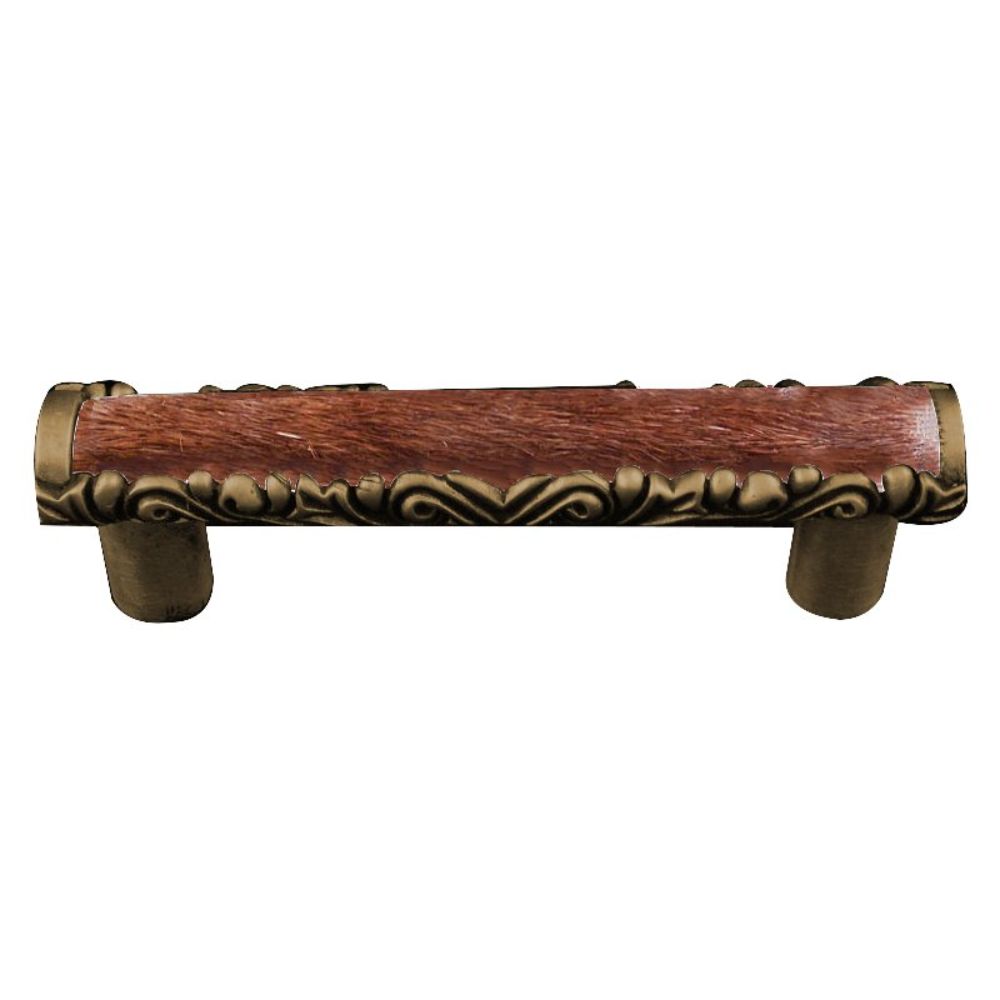 Vicenza K1118-AB-FB Liscio Pull in Antique Brass with Brown Leather and Fur Insert