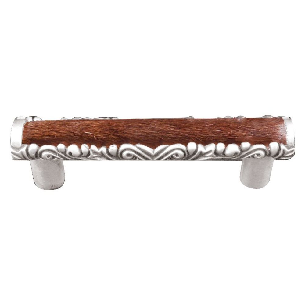 Vicenza K1118-PS-FB Liscio Pull in Polished Silver with Brown Leather and Fur Insert