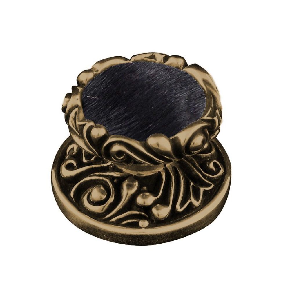 Vicenza K1119-AB-BF Liscio Knob Large in Antique Brass with Black Leather and Fur Insert
