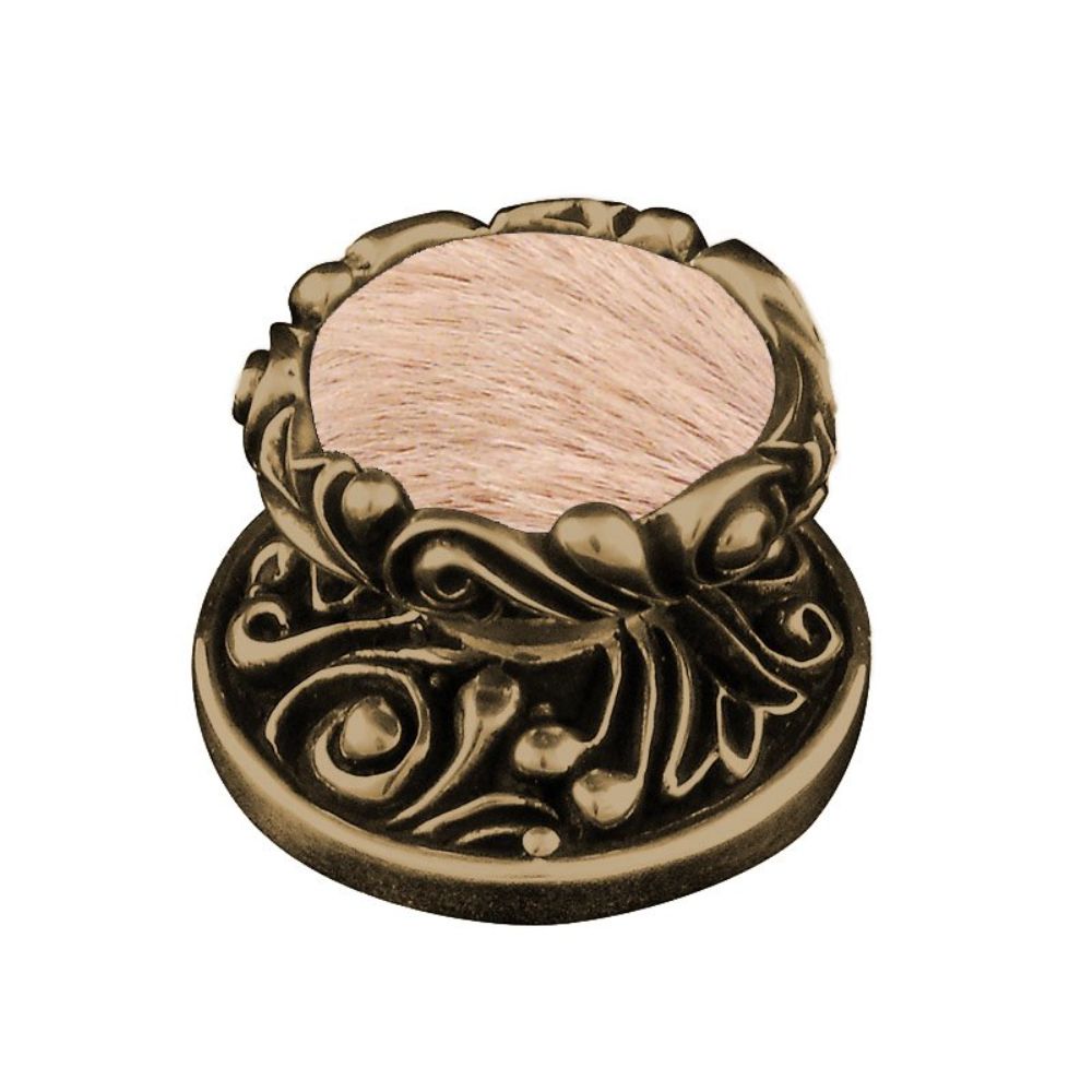 Vicenza K1119-AB-TF Liscio Knob Large in Antique Brass with Tan Leather and Fur Insert