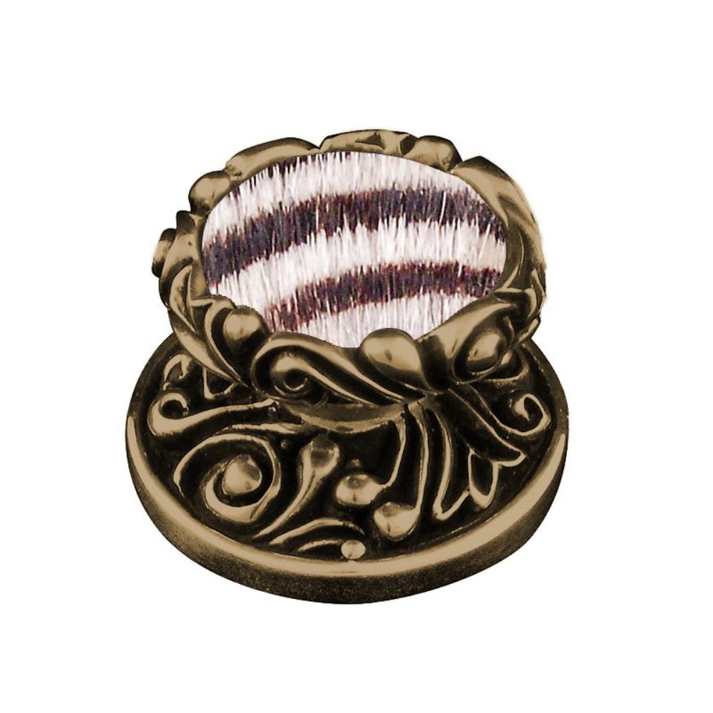 Vicenza K1119-AB-ZE Liscio Knob Large in Antique Brass with Zebra Leather and Fur Insert