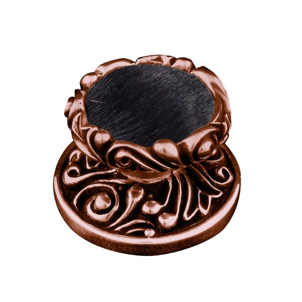 Vicenza K1119-AC-BF Liscio Knob Large in Antique Copper with Black Leather and Fur Insert