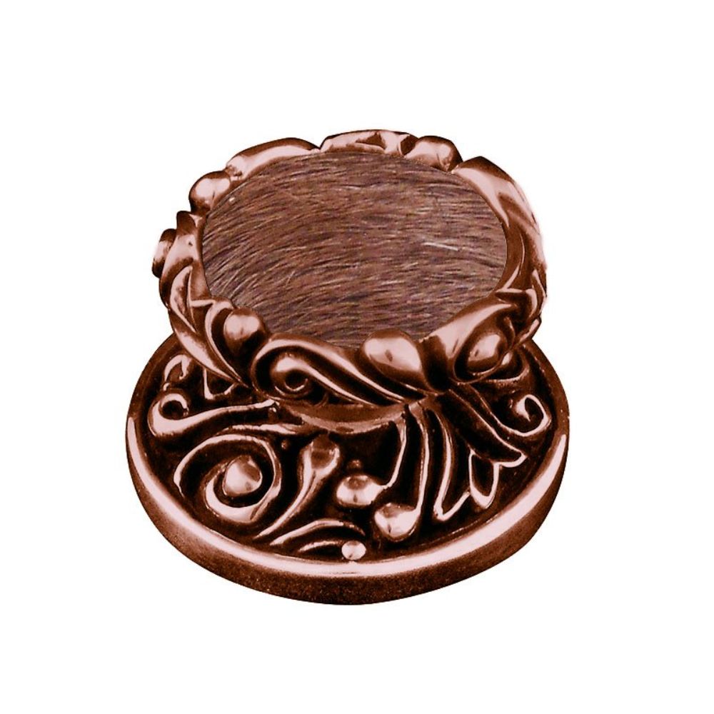 Vicenza K1119-AC-FB Liscio Knob Large in antique Copper with Brown Leather and Fur Insert