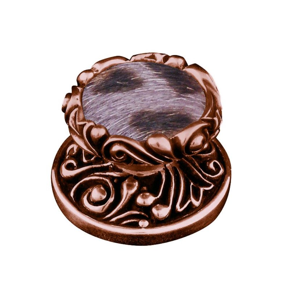 Vicenza K1119-AC-GR Liscio Knob Large in Antique Copper with Gray Leather and Fur Insert