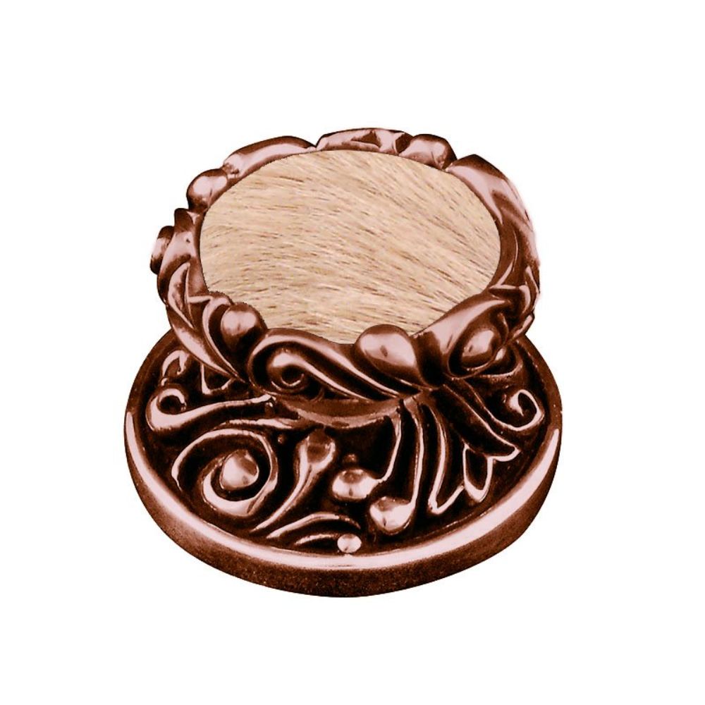 Vicenza K1119-AC-TF Liscio Knob Large in Antique Copper with Tan Leather and Fur Insert