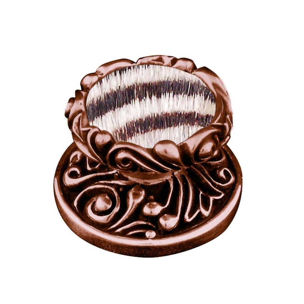 Vicenza K1119-AC-ZE Liscio Knob Large in Antique Copper with Zebra Leather and Fur Insert