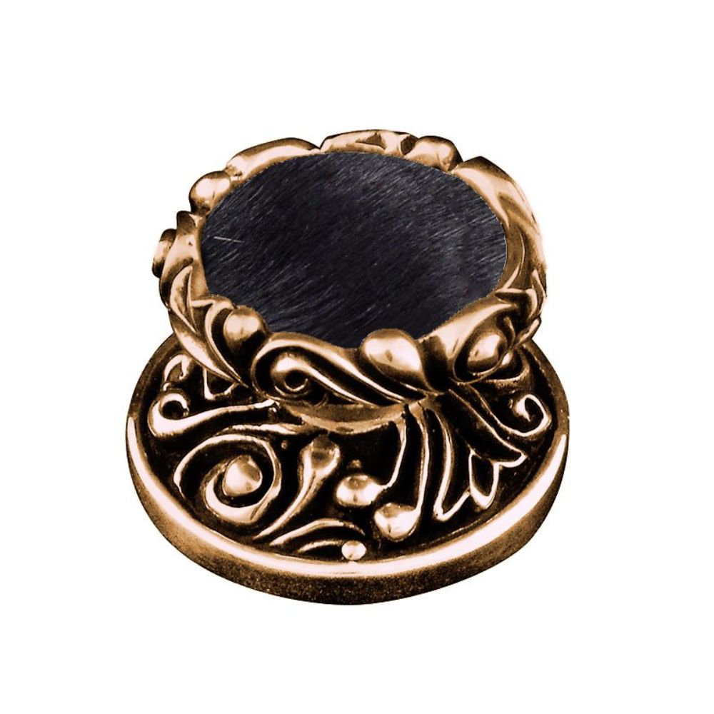 Vicenza K1119-AG-BF Liscio Knob Large in Antique Gold with Black Leather and Fur Insert