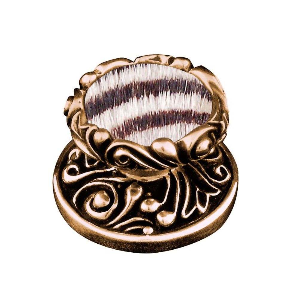Vicenza K1119-AG-ZE Liscio Knob Large in Antique Gold with Zebra Leather and Fur Insert