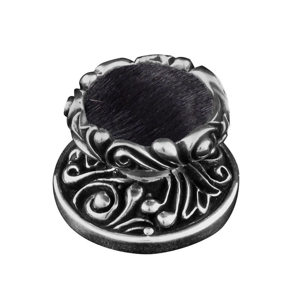 Vicenza K1119-AN-BF Liscio Knob Large in Antique Nickel with Black Leather and Fur Insert