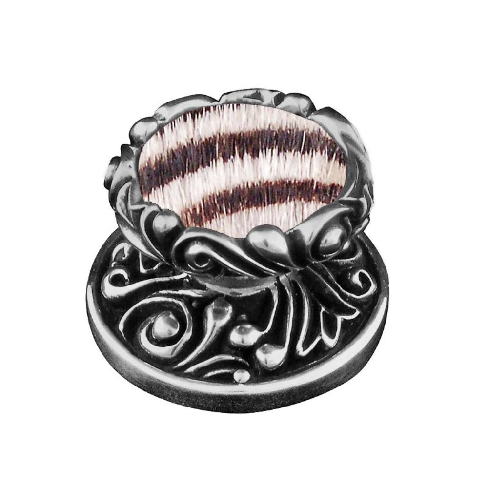 Vicenza K1119-AN-ZE Liscio Knob Large in Antique Nickel with Zebra Leather and Fur Insert