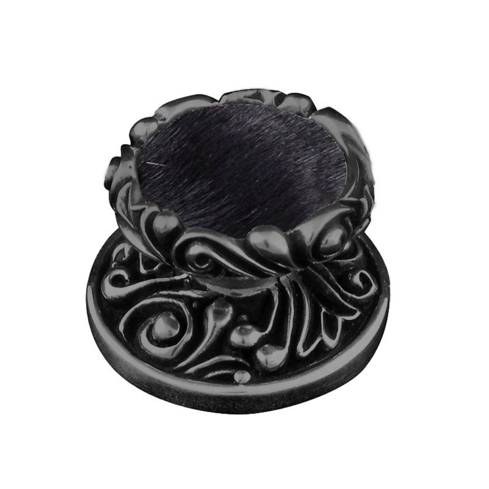 Vicenza K1119-GM-BF Liscio Knob Large in Gunmetal with Black Leather and Fur Insert
