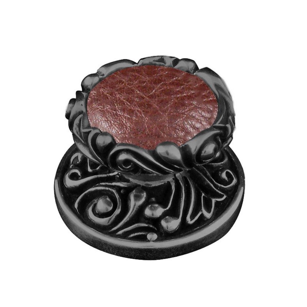 Vicenza K1119-GM-BR Liscio Knob Large in Gunmetal with Brown Leather Insert