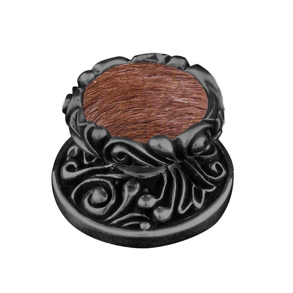 Vicenza K1119-GM-FB Liscio Knob Large in Gunmetal with Brown Leather and Fur Insert