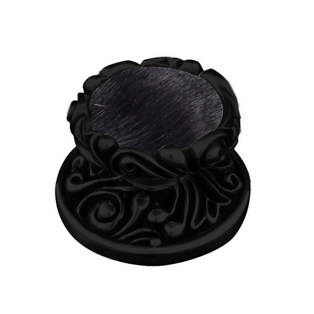 Vicenza K1119-OB-BF Liscio Knob Large in Oil-Rubbed Bronze with Black Leather and Fur Insert