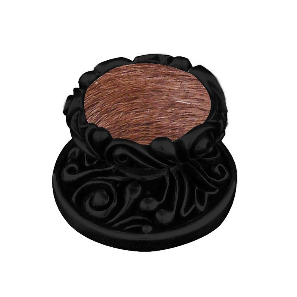 Vicenza K1119-OB-FB Liscio Knob Large in Oil-Rubbed Bronze with Brown Leather and Fur Insert