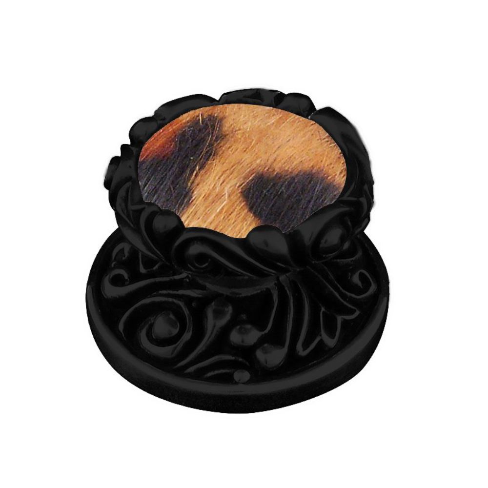 Vicenza K1119-OB-JA Liscio Knob Large in Oil-Rubbed Bronze with Jaguar Leather and Fur Insert