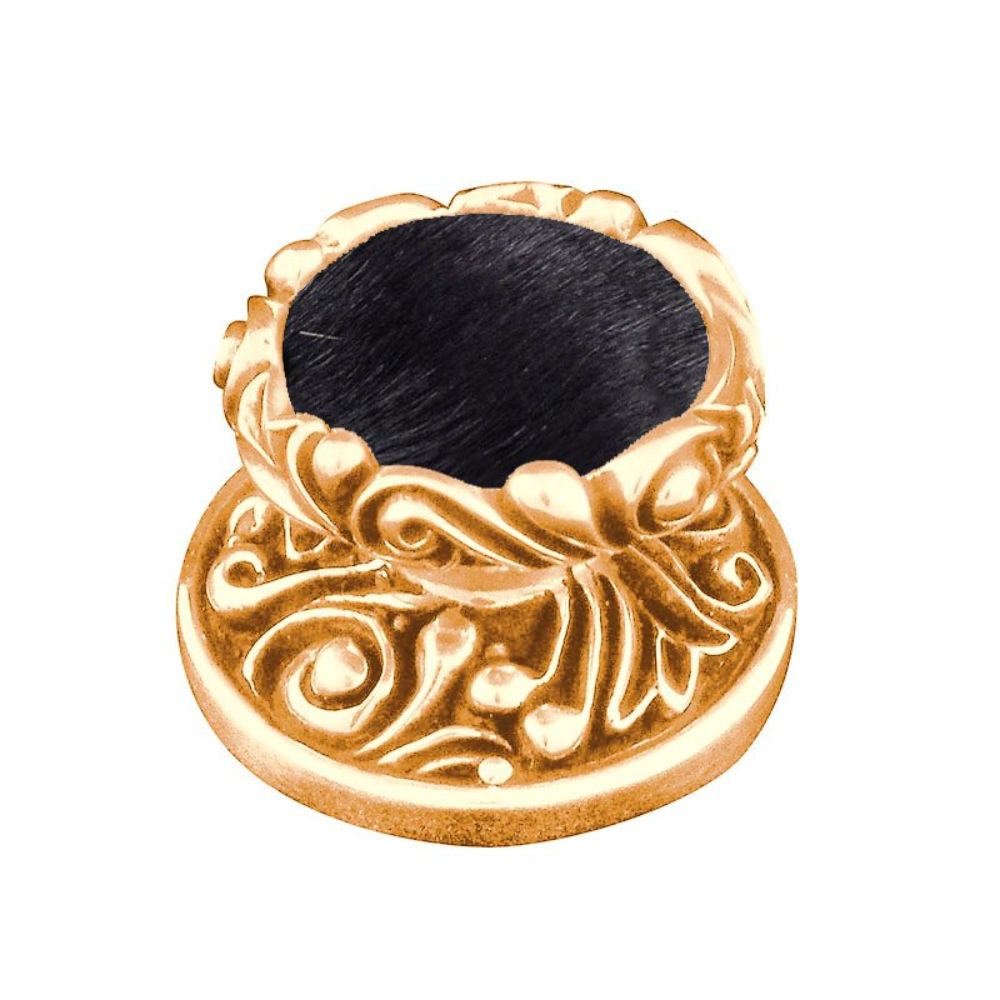 Vicenza K1119-PG-BF Liscio Knob Large in Polished Gold with Black Leather and Fur Insert