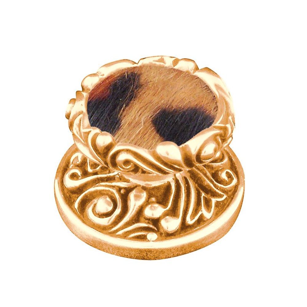 Vicenza K1119-PG-JA Liscio Knob Large in Polished Gold with Jaguar Leather and Fur Insert