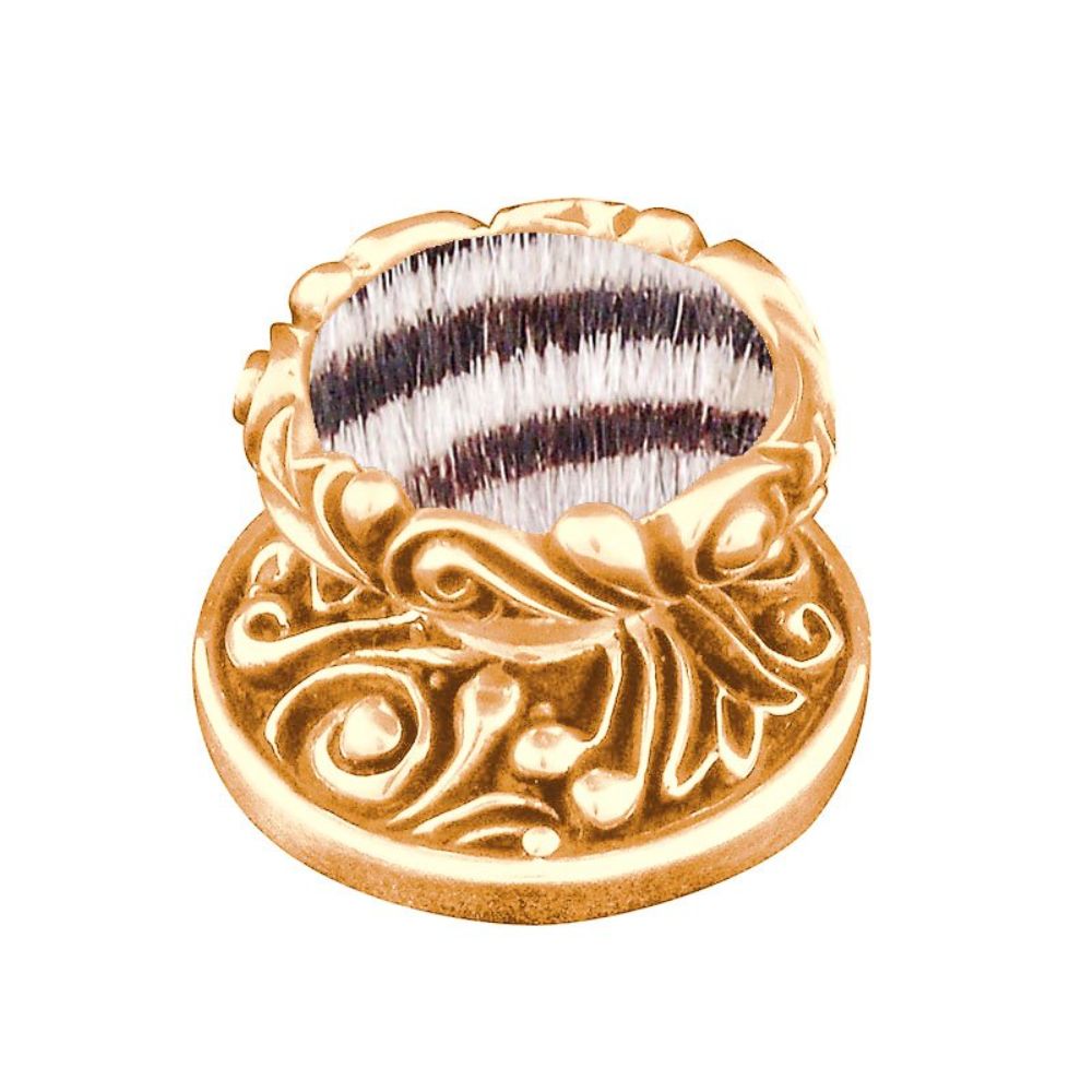 Vicenza K1119-PG-ZE Liscio Knob Large in Polished Gold with Zebra Leather and Fur Insert
