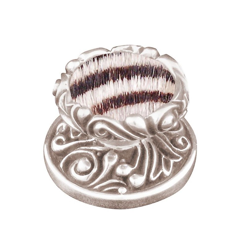 Vicenza K1119-PN-ZE Liscio Knob Large in Polished Nickel with Zebra Leather and Fur Insert