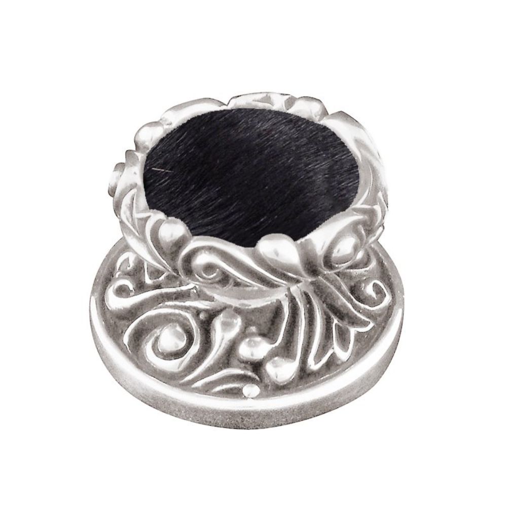 Vicenza K1119-PS-BF Liscio Knob Large in Polished Silver with Black Leather and Fur Insert